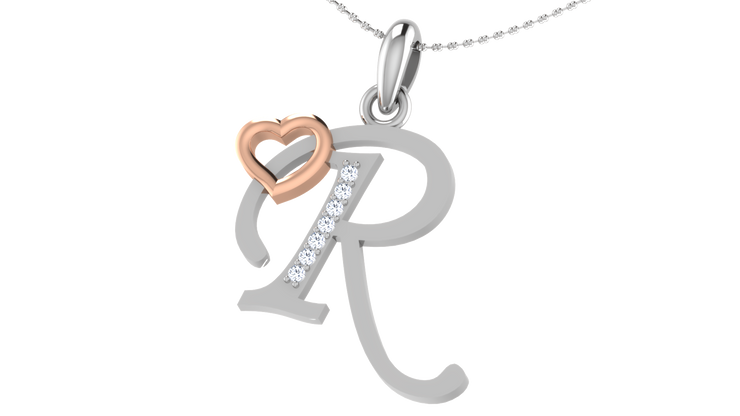 Diamond and Gold Initial pendants w/ solid heart - Multi color captions available