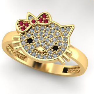 10k 14k Diamond Hello Kitty Charm + Ring + Earring Collection - Custom Hello Kitty