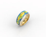 10k 14k 18k Solid Gold Ring with Colored Enamel Flower Pattern