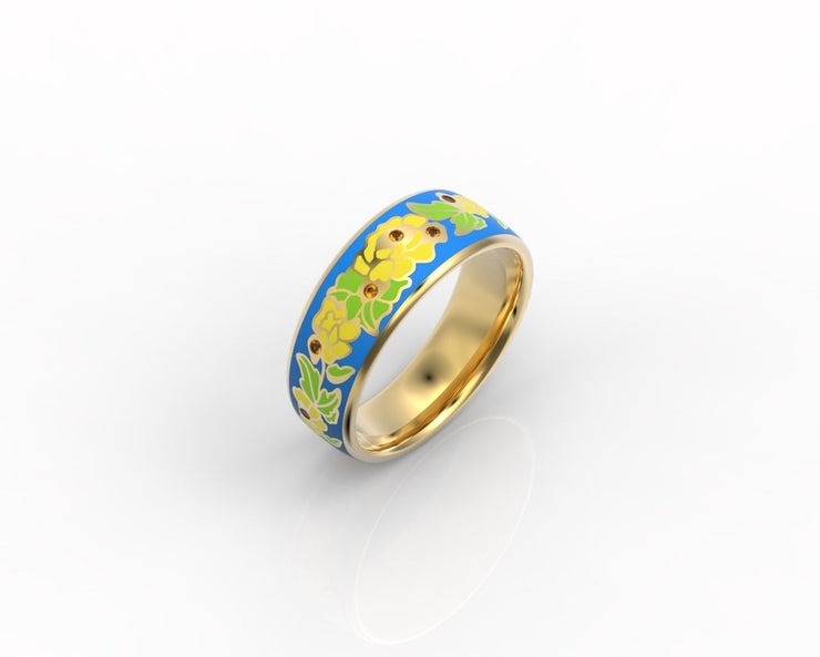 10k 14k 18k Solid Gold Ring with Colored Enamel Flower Pattern