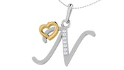 Diamond and Gold Initial pendants w/ solid heart - Multi color captions available