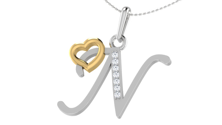 Diamond and Gold Initial pendants w/ solid heart - Multi color captions available