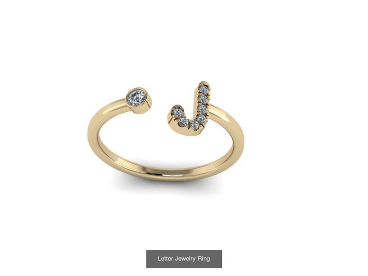 10k Yellow Gold Diamond Ring w/ Gold Band and Diamond Letter - Diamond Initial Ring