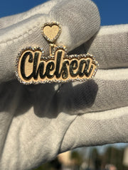 Custom Designed Solid Gold Diamond & Enamel Trimmed Name Pendant w/ Customizable Diamond Bail or Hidden Bail