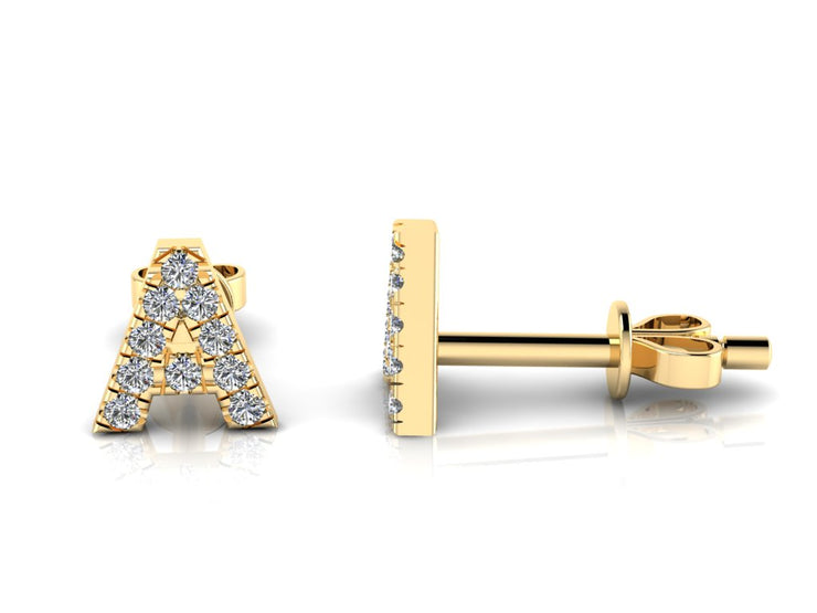 14k Diamond Initial Stud Earrings - Letters A-Z Available