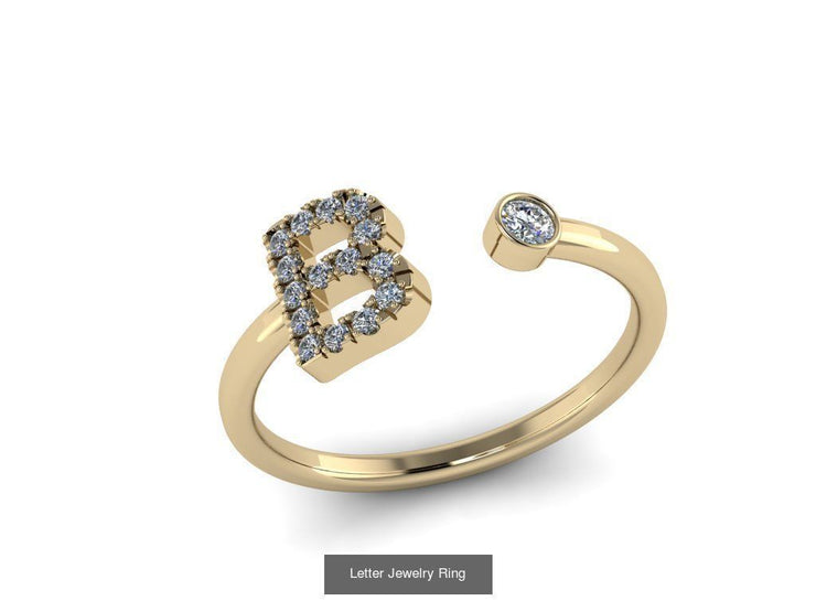 10k Yellow Gold Diamond Ring w/ Gold Band and Diamond Letter - Diamond Initial Ring