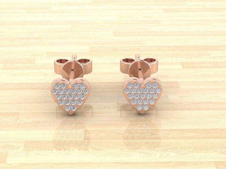 14k Solid Gold Heart Shaped Flat Diamond Stud Earrings