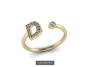 10k Yellow Gold Diamond Ring w/ Gold Band and Diamond Letter - Diamond Initial Ring