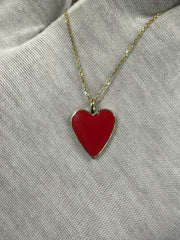 18k Solid Gold Enamel Heart Pendant