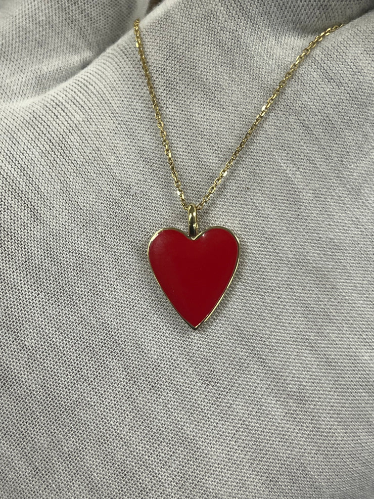 18k Solid Gold Enamel Heart Pendant