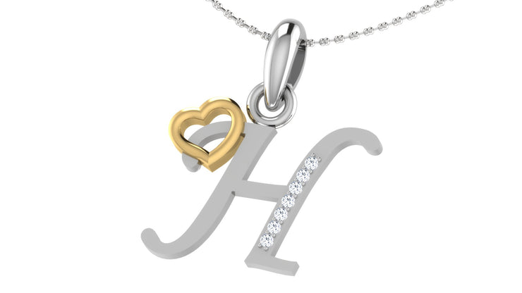 Diamond and Gold Initial pendants w/ solid heart - Multi color captions available