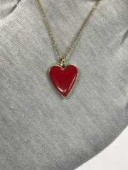 18k Solid Gold Enamel Heart Pendant