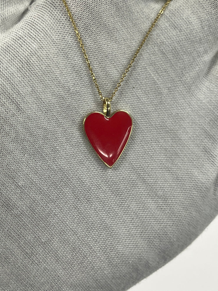 18k Solid Gold Enamel Heart Pendant