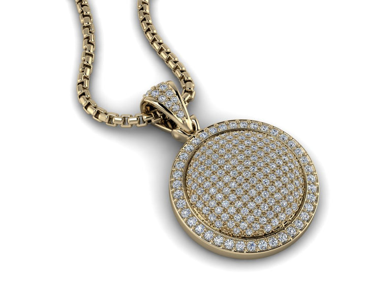 Round Diamond Medallion Pendant w/ Venetian Box Chain