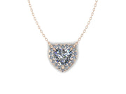 14k Heart Shaped Diamond Center Necklace - Heart Halo w/ Center Heart