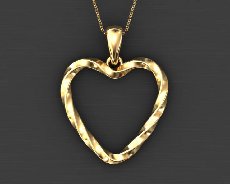 14k Twisted Diamond Heart Pendant w/ Cable Link Chain