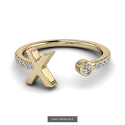 10k 14k 18k Gold Initial Ring w/ Diamond Band