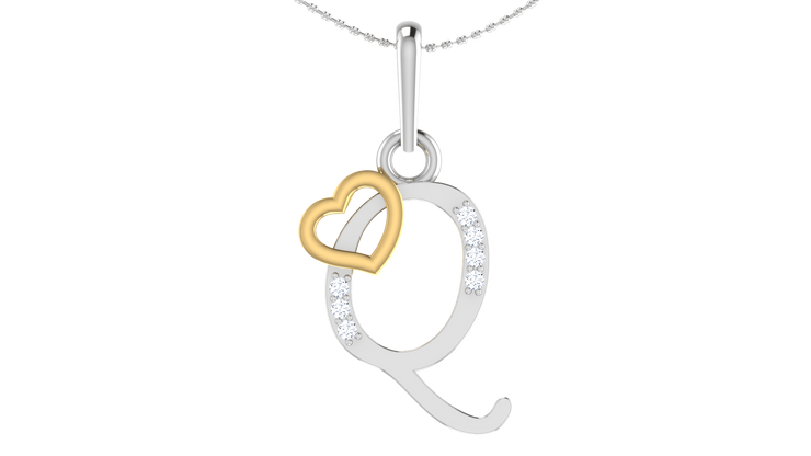 Diamond and Gold Initial pendants w/ solid heart - Multi color captions available