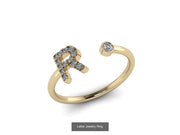 10k Yellow Gold Diamond Ring w/ Gold Band and Diamond Letter - Diamond Initial Ring