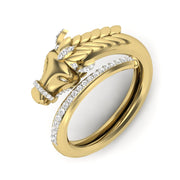 18k Yellow Gold Diamond Horse Ring - Horse Ring w/ Diamond Band
