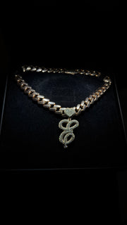 Solid Rose Gold Diamond Initial Pendant w/ White Gold Top Layer -Two Layer Two Tone Solid Gold Diamond Initial Pendants - Diamond Initial Pendant w/ Miami Cuban Link Chain