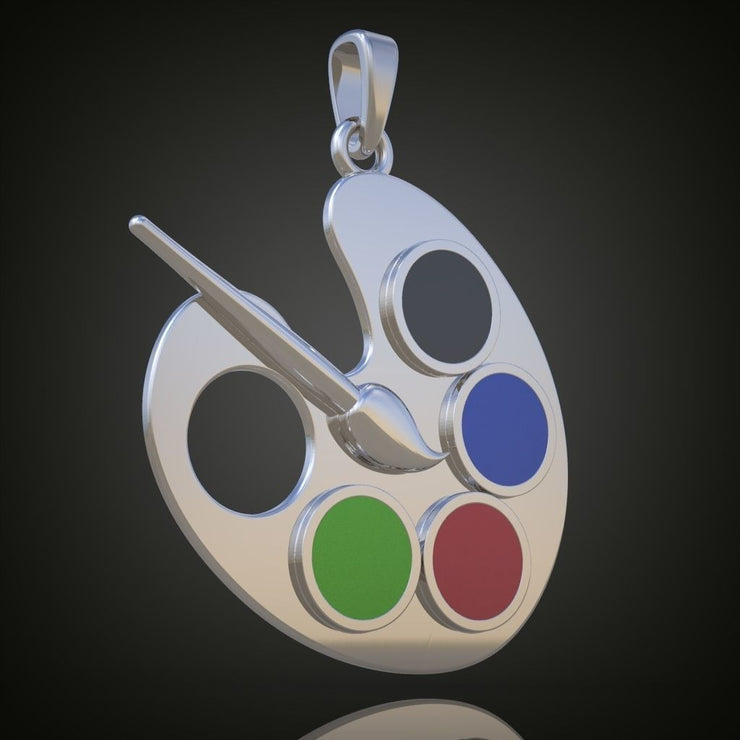 22k Solid Gold Artist Palette Enamel Pendant w/ Rope Chain