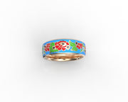 10k 14k 18k Solid Gold Ring with Colored Enamel Flower Pattern