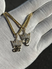 Solid Gold Initial Pendant w/ Diamond Crown and Bail - 10k and 14k Initial Pendant - Diamond Crown Initial Pendant - A-Z Available