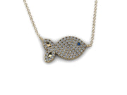 Diamond Gold Fish Charm w/ Cable Link Chain- Fish Pavé Mini Pendant