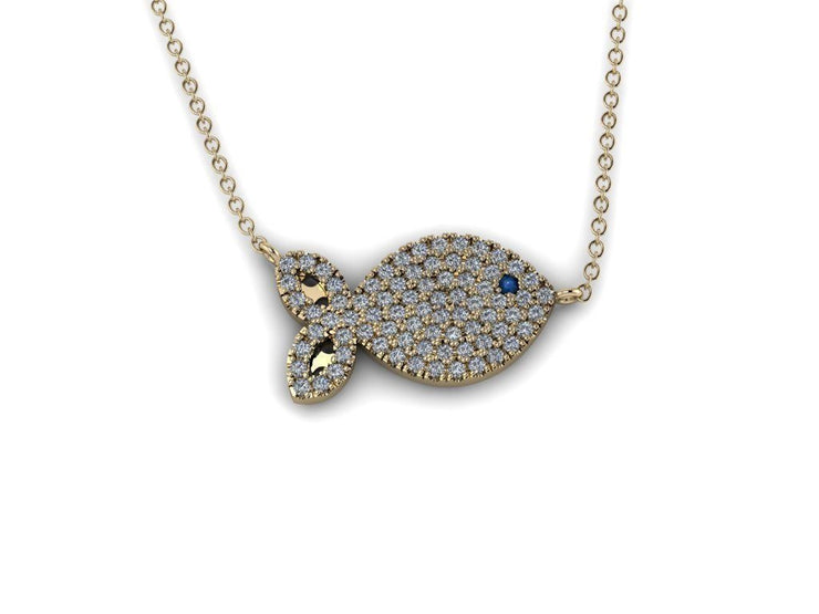 Diamond Gold Fish Charm w/ Cable Link Chain- Fish Pavé Mini Pendant
