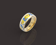10k 14k 18k Solid Gold Ring with Colored Enamel Flower Pattern