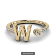 10k 14k 18k Gold Initial Ring w/ Diamond Band