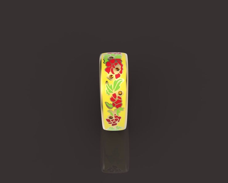 10k 14k 18k Solid Gold Ring with Colored Enamel Flower Pattern