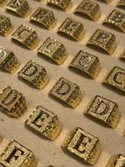 Diamond Cut 10k Yellow Gold Initial Rings - Diamond Cut Gold Rings - Diamond Cut Initial Ring - Square Initial Ring - Men’s Initial Ring