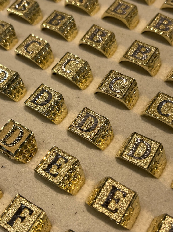 Diamond Cut 10k Yellow Gold Initial Rings - Diamond Cut Gold Rings - Diamond Cut Initial Ring - Square Initial Ring - Men’s Initial Ring