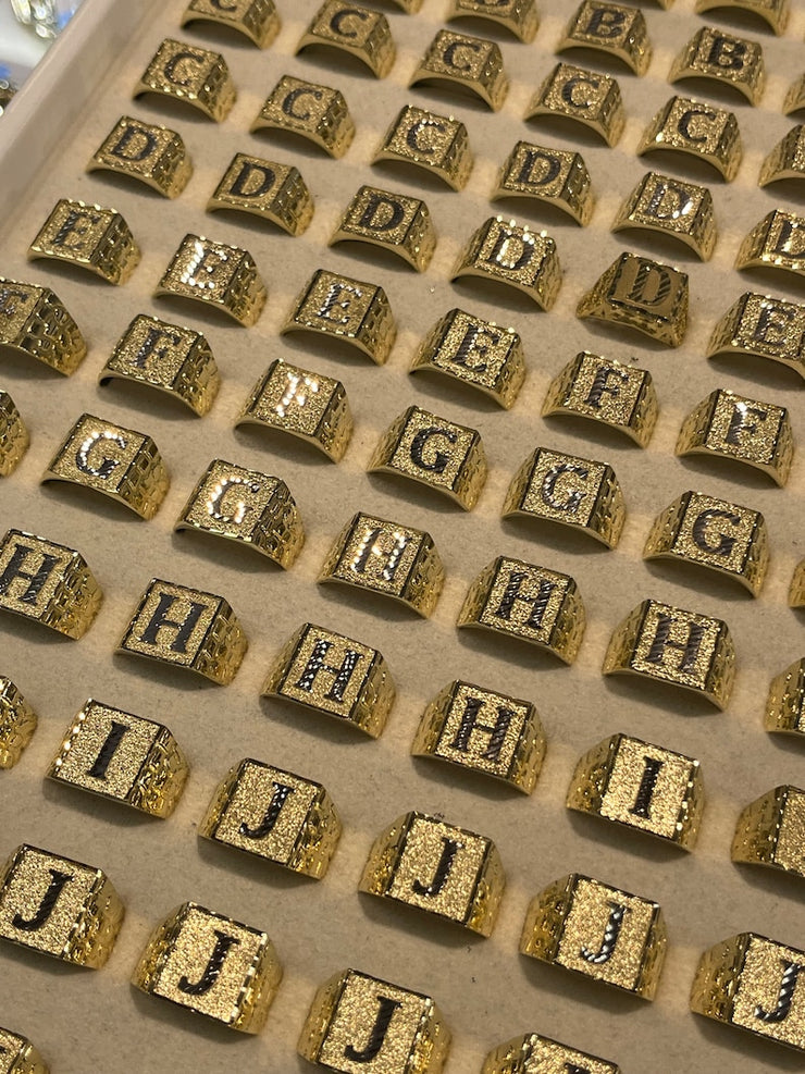 Diamond Cut 10k Yellow Gold Initial Rings - Diamond Cut Gold Rings - Diamond Cut Initial Ring - Square Initial Ring - Men’s Initial Ring