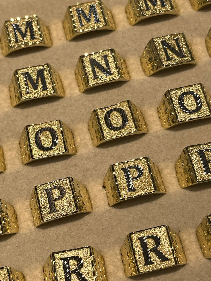 Diamond Cut 10k Yellow Gold Initial Rings - Diamond Cut Gold Rings - Diamond Cut Initial Ring - Square Initial Ring - Men’s Initial Ring