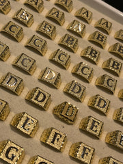 Diamond Cut 10k Yellow Gold Initial Rings - Diamond Cut Gold Rings - Diamond Cut Initial Ring - Square Initial Ring - Men’s Initial Ring