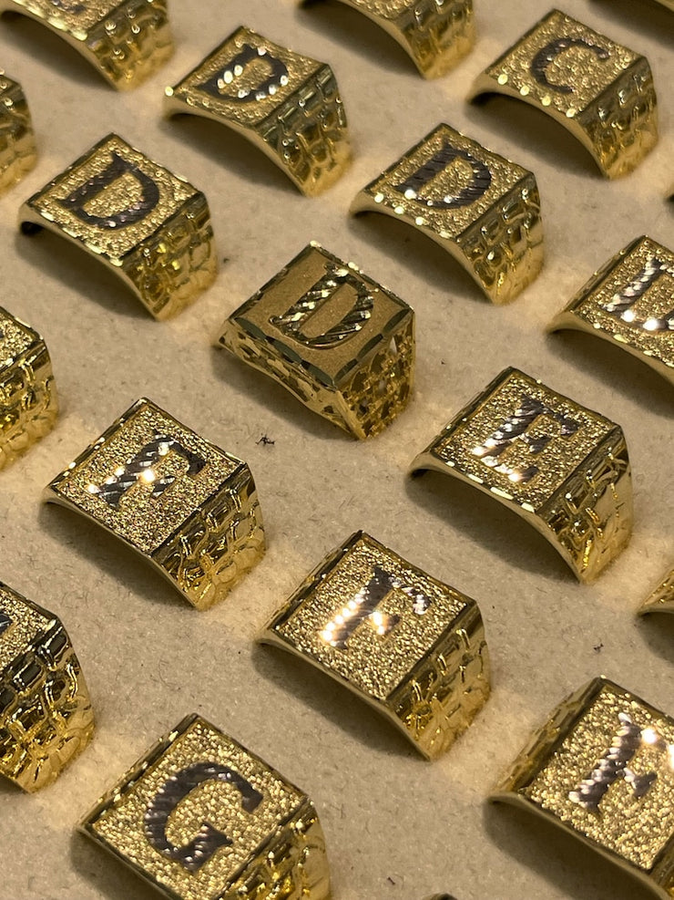 Diamond Cut 10k Yellow Gold Initial Rings - Diamond Cut Gold Rings - Diamond Cut Initial Ring - Square Initial Ring - Men’s Initial Ring