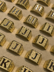 Diamond Cut 10k Yellow Gold Initial Rings - Diamond Cut Gold Rings - Diamond Cut Initial Ring - Square Initial Ring - Men’s Initial Ring