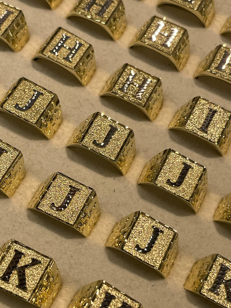 Diamond Cut 10k Yellow Gold Initial Rings - Diamond Cut Gold Rings - Diamond Cut Initial Ring - Square Initial Ring - Men’s Initial Ring