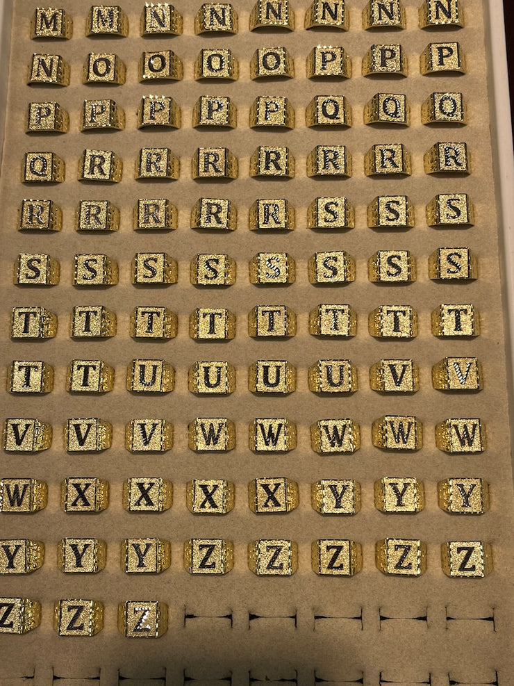 Diamond Cut 10k Yellow Gold Initial Rings - Diamond Cut Gold Rings - Diamond Cut Initial Ring - Square Initial Ring - Men’s Initial Ring