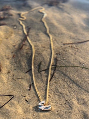 10k 14k 18k Ocean Wave Pendant w/ Palm Chain - Solid Gold w/ Diamonds and Glowing Ocean Blue Colored Enamel - Gold Tsunami Pendant - Enamel Wave