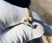 10k 14k 18k Ocean Wave Pendant w/ Palm Chain - Solid Gold w/ Diamonds and Glowing Ocean Blue Colored Enamel - Gold Tsunami Pendant - Enamel Wave