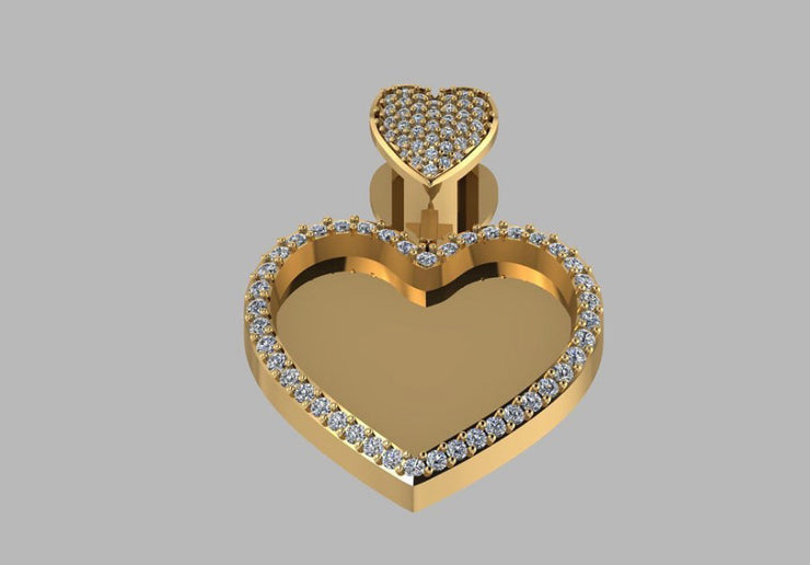 10k 14k Diamond Trimmed Solid Gold Heart Shaped Picture Pendant and Chain Set - Heart Shaped Picture Pendant - 10k and 14k Gold Memory Pendant - Heart Shaped Picture Pendant w/ Heart Bail