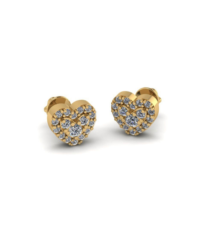 14k Solid Yellow Gold Heart Shaped Stud Earrings