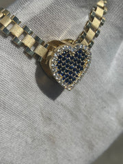 Solid Gold Sliding Heart Pendant w/ White Diamond & Pink Sapphire - Slide on Heart  w/ White Diamond Trimmed Edges and Colored Gemstone Center - Slide On Heart with Rolex Style Link Chain