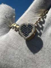 Solid Gold Sliding Heart Pendant w/ White Diamond & Pink Sapphire - Slide on Heart  w/ White Diamond Trimmed Edges and Colored Gemstone Center - Slide On Heart with Rolex Style Link Chain