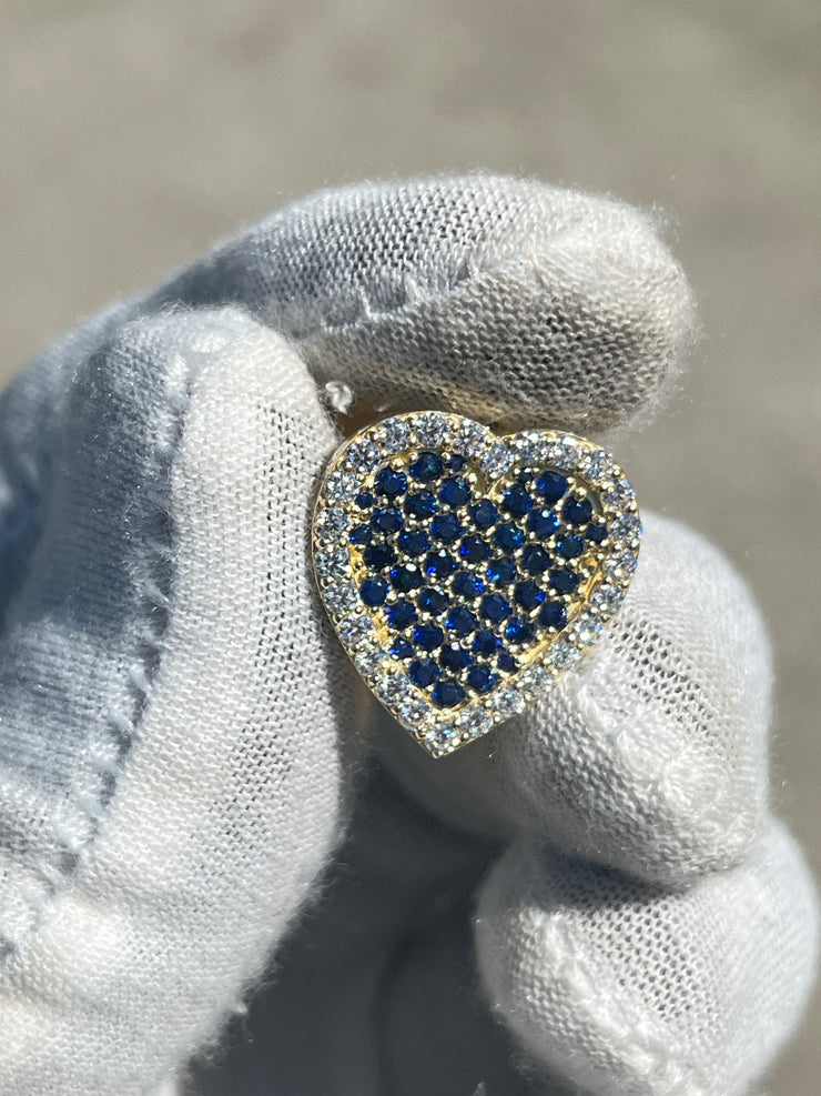 Solid Gold Sliding Heart Pendant w/ White Diamond & Pink Sapphire - Slide on Heart  w/ White Diamond Trimmed Edges and Colored Gemstone Center - Slide On Heart with Rolex Style Link Chain