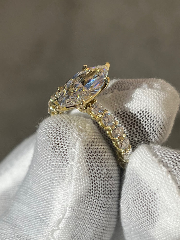 18k Yellow Gold 4ct. Maquis Cut Diamond Engagement Ring